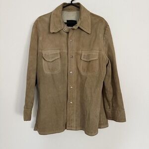 Wallachs Suede Leather Jacket Mens XL Tan Snap Front Western Shacket Overshirt